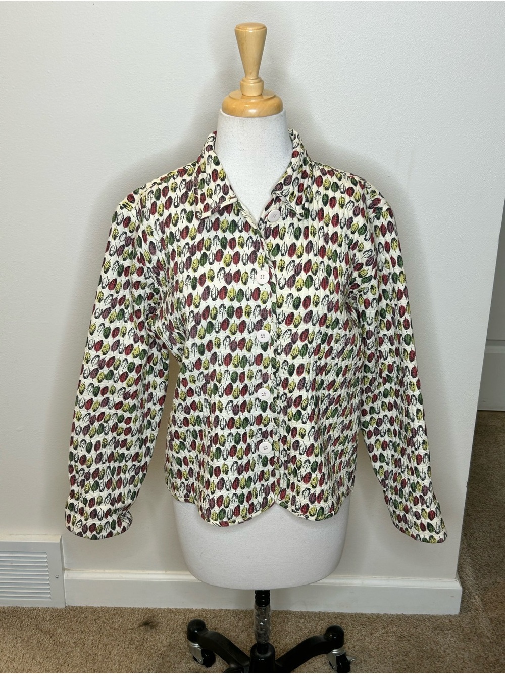 KEREN hart Multicolor Leaf Print Quilted Jacket Fall Size M